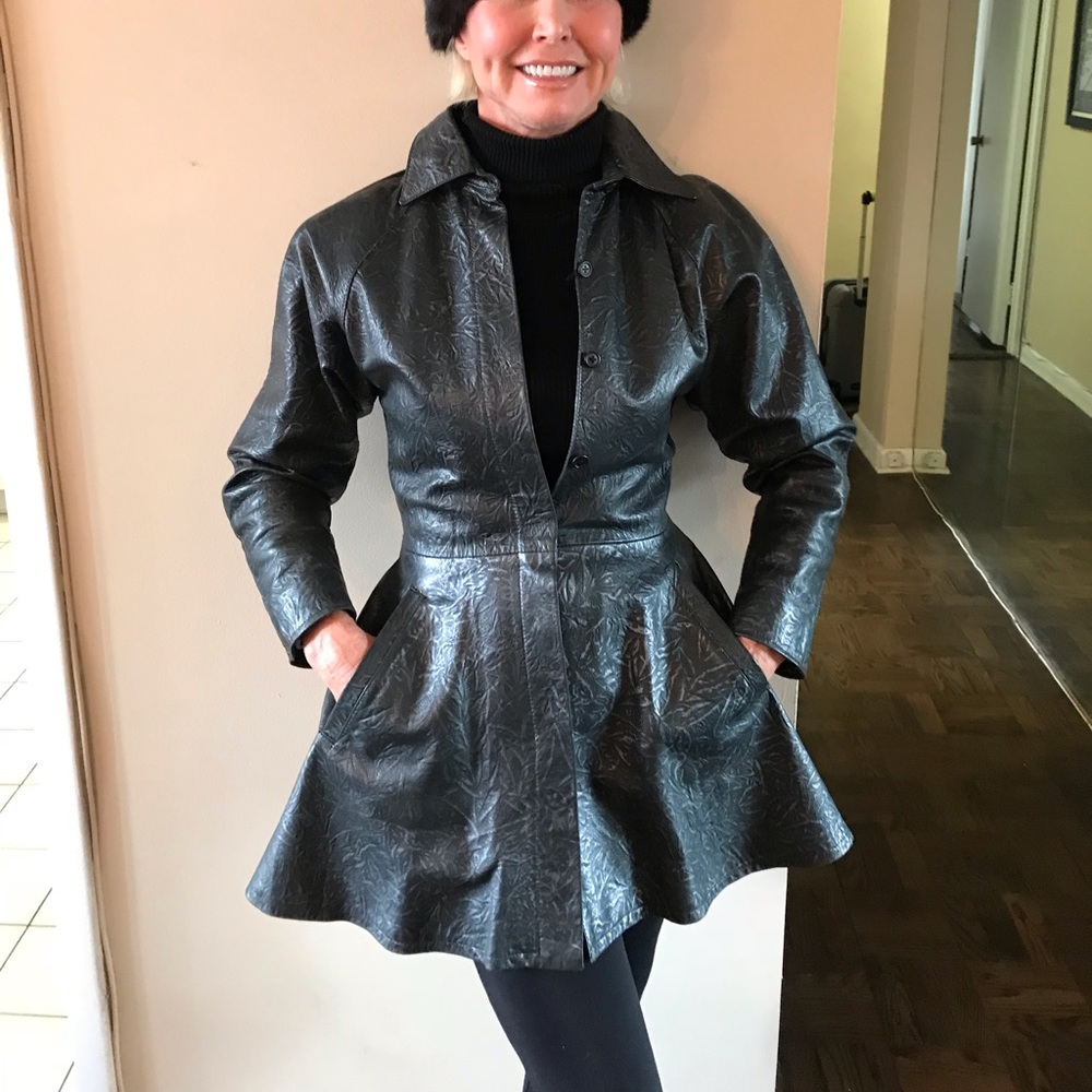 Women’s 3/4 length embossed leather coat